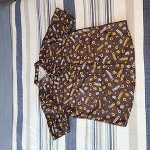 Padres pattern button down shirt, Men's Large, super light weight